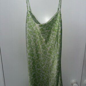 Forever 21 Green and White Floral Silk Dress